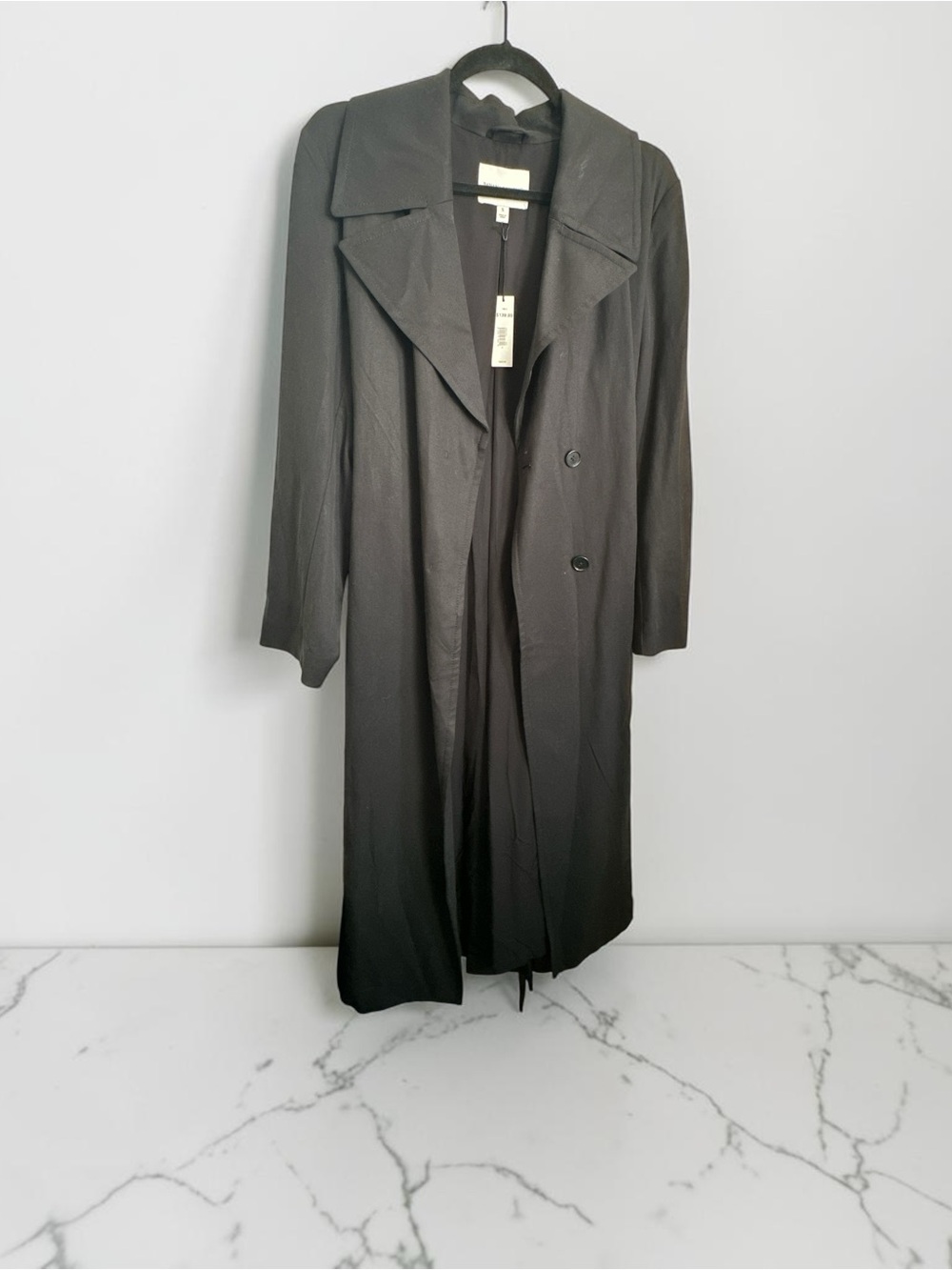 Banana Republic Black Long Trench Coat - Sleek Double-Breasted Overcoat
